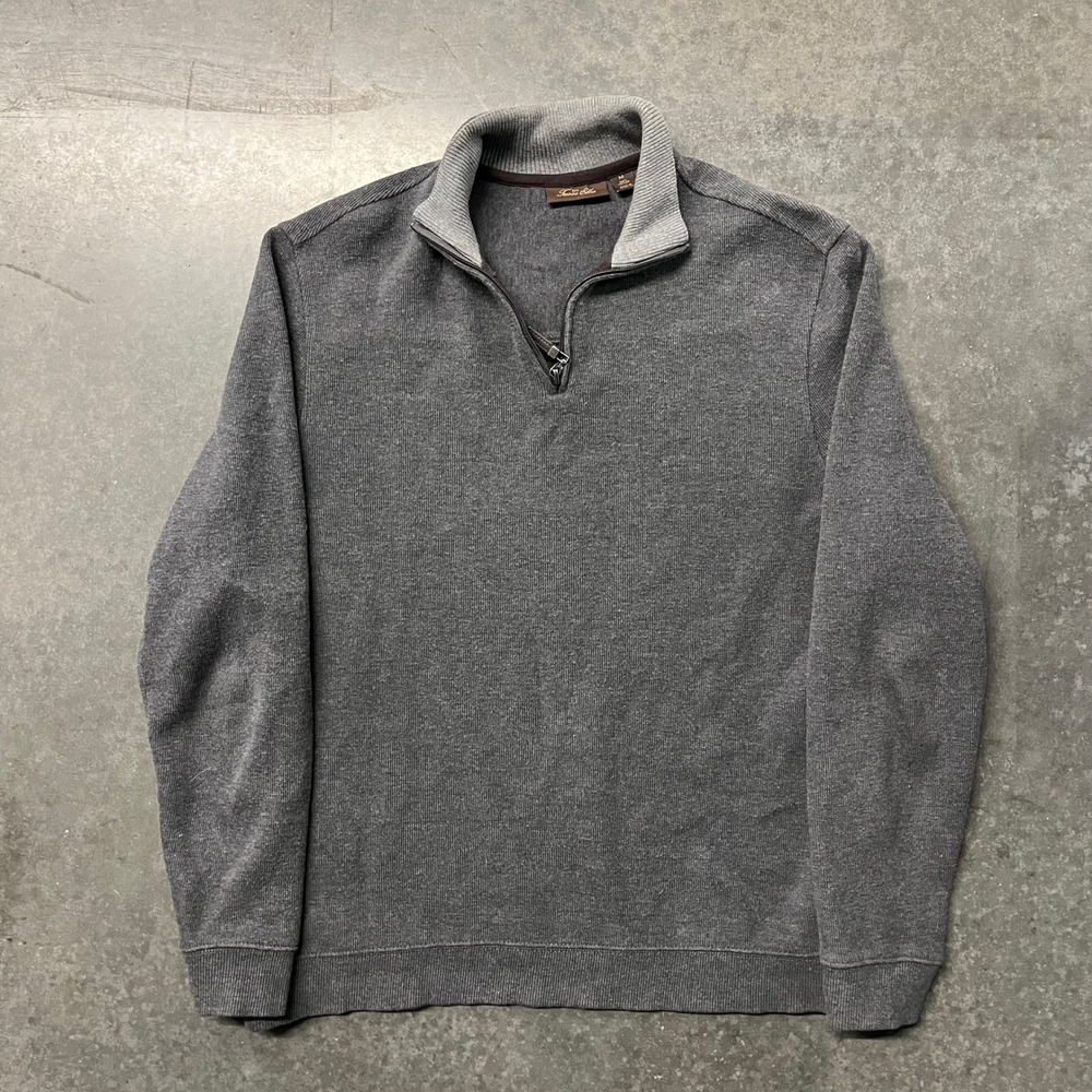 Tasso Elba Mens Medium Gray 100% Cotton Quarter Zip Mock Neck Pullover Sweater